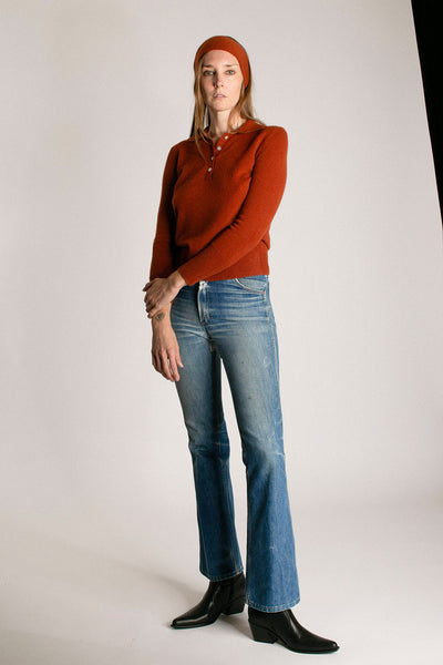 Brick Cashmere Polo Sweater