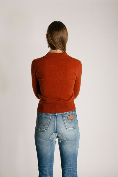 Brick Cashmere Polo Sweater