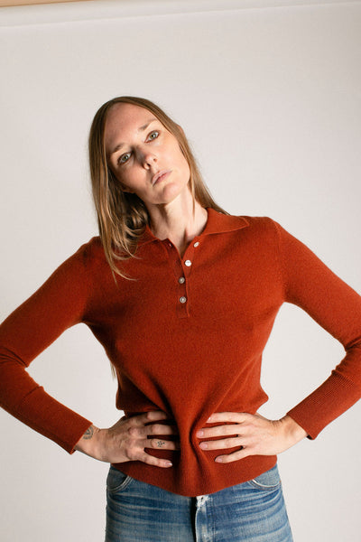 Brick Cashmere Polo Sweater
