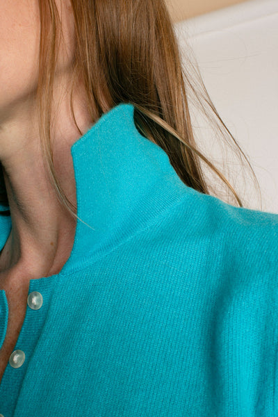 French Blue Cashmere Polo Sweater