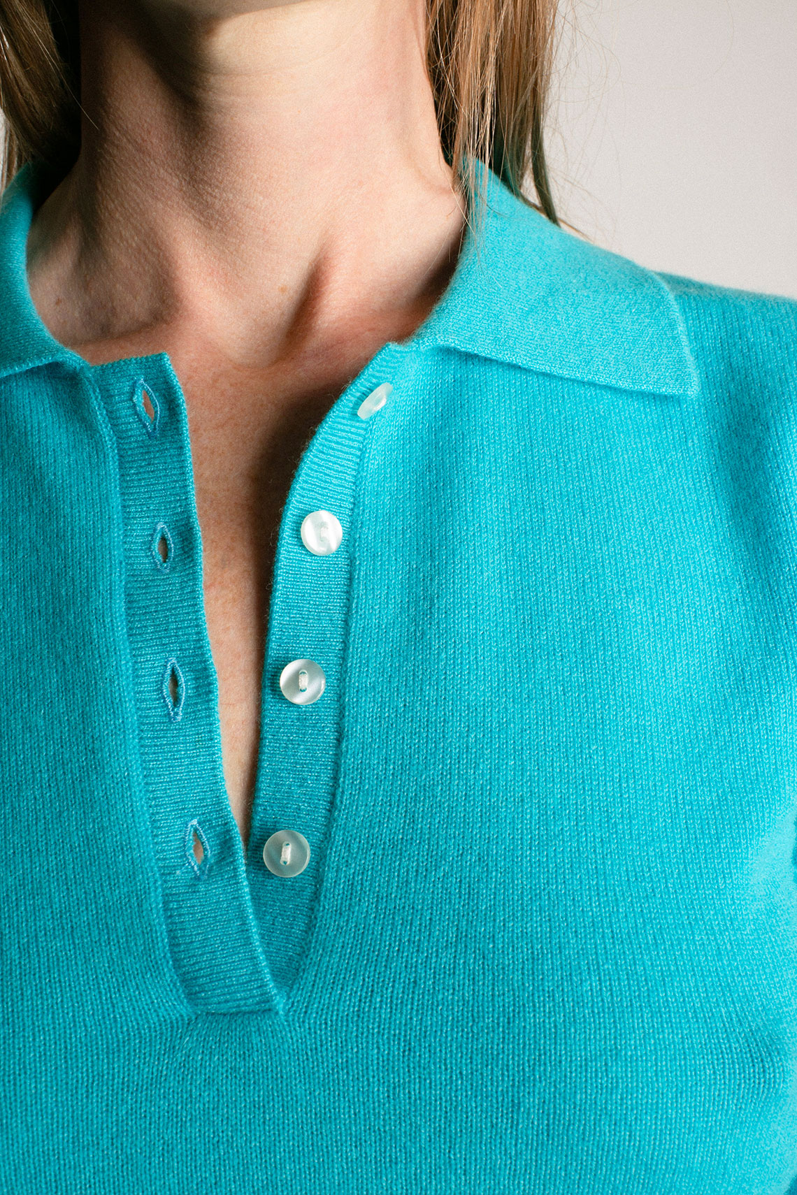 French Blue Cashmere Polo Sweater