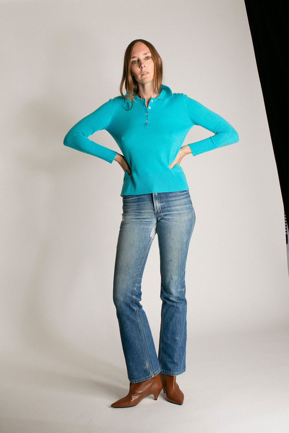 French Blue Cashmere Polo Sweater