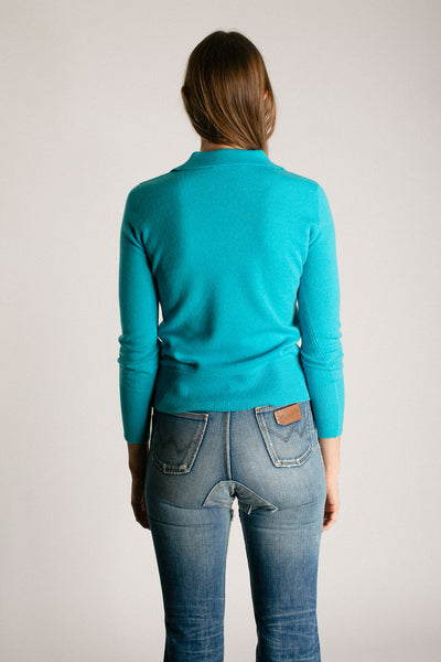 French Blue Cashmere Polo Sweater