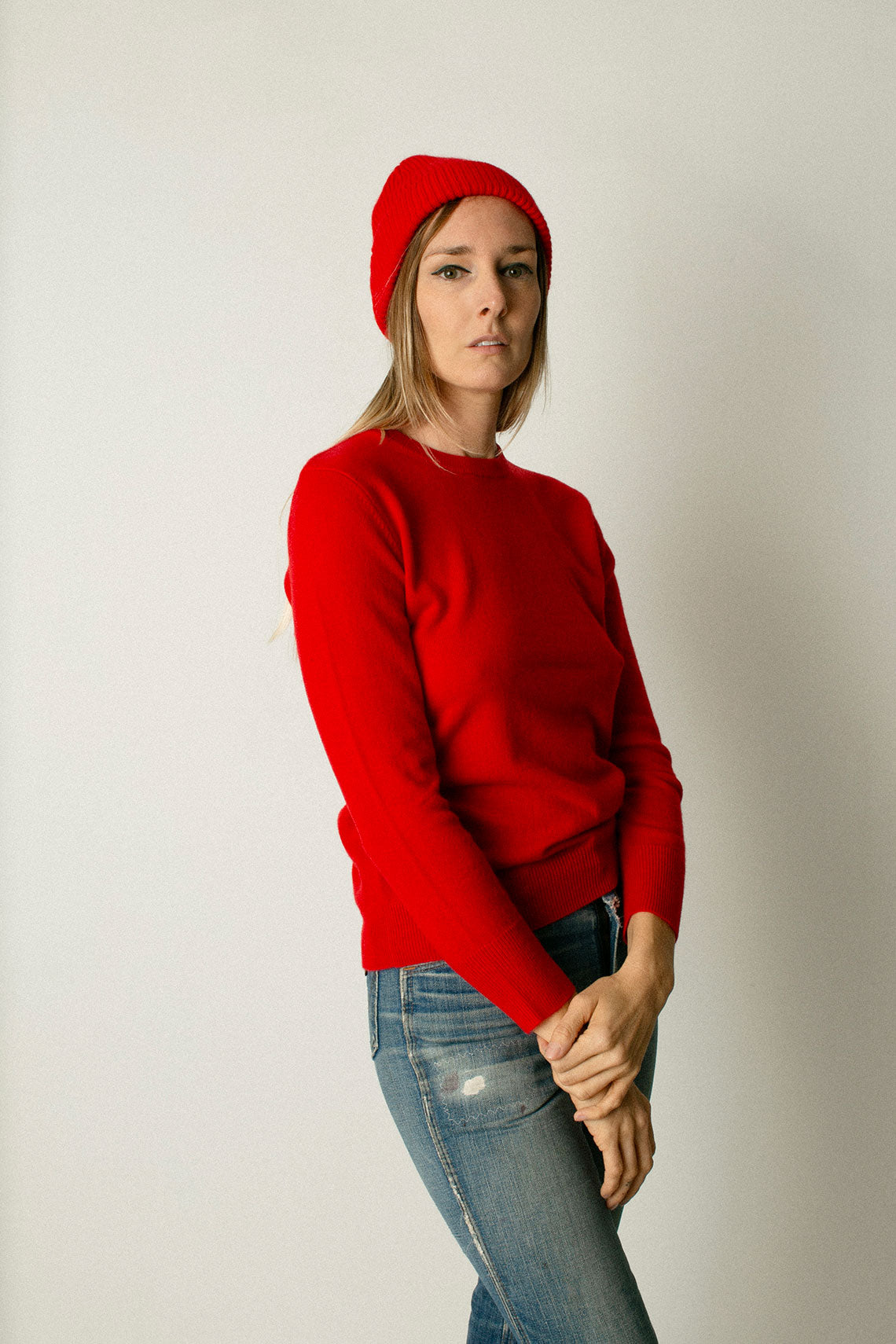 Red Cashmere Crew Neck Sweater