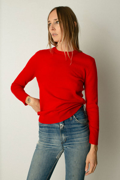 Red Cashmere Crew Neck Sweater