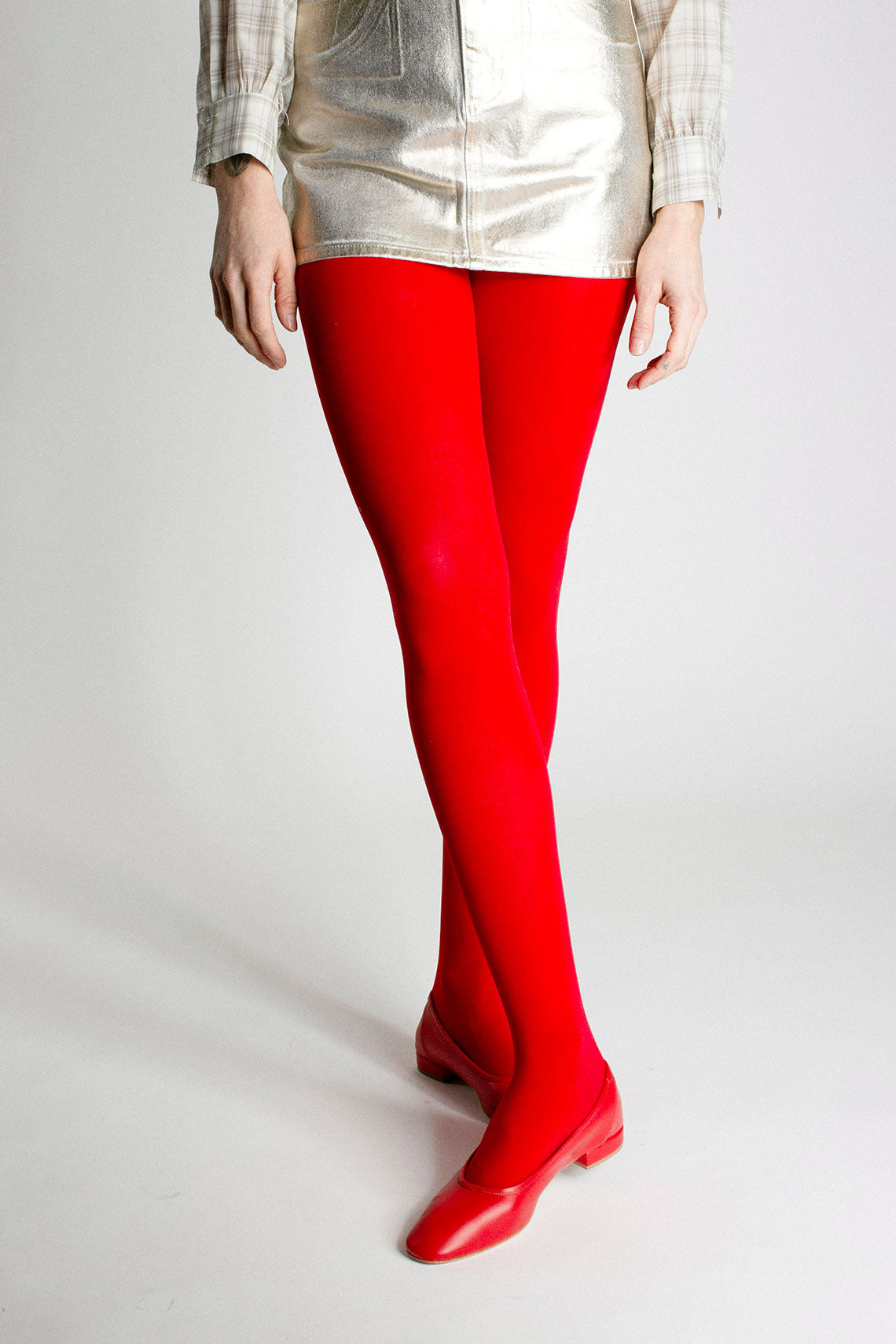 マルコ タイツ ポピーレッド L MARCOMONDE/マルコモンド cotton ribbed tights（タイツ・ストッキング