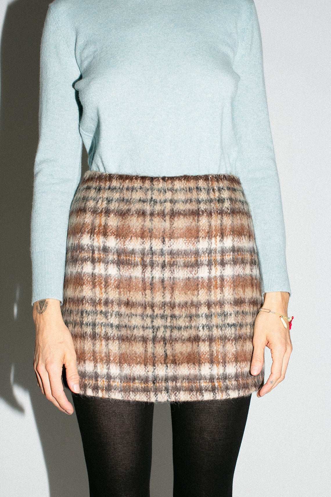 Brown Check Seine Mini Skirt