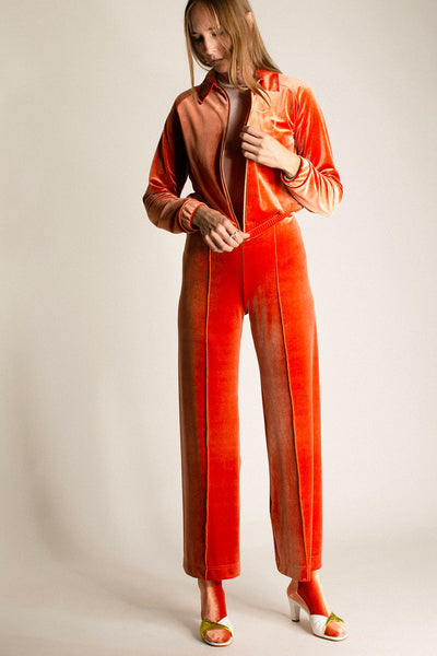 Amber Topstitch Velvet Pant