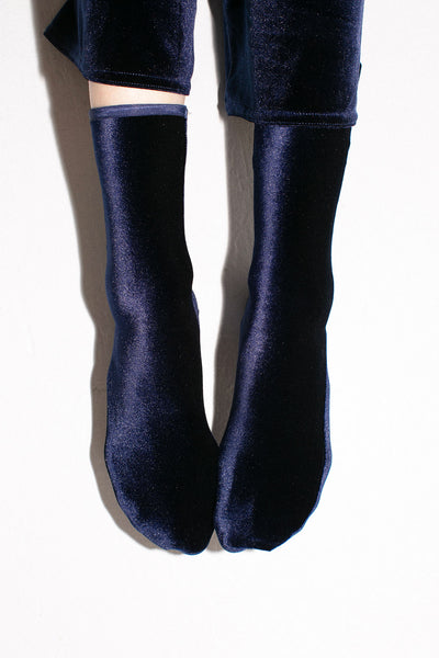 Navy Velvet Ankle Sock