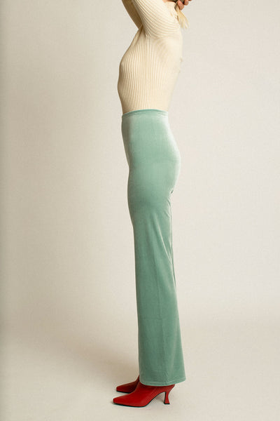 Pistachio Velvet Wide Leg Pant