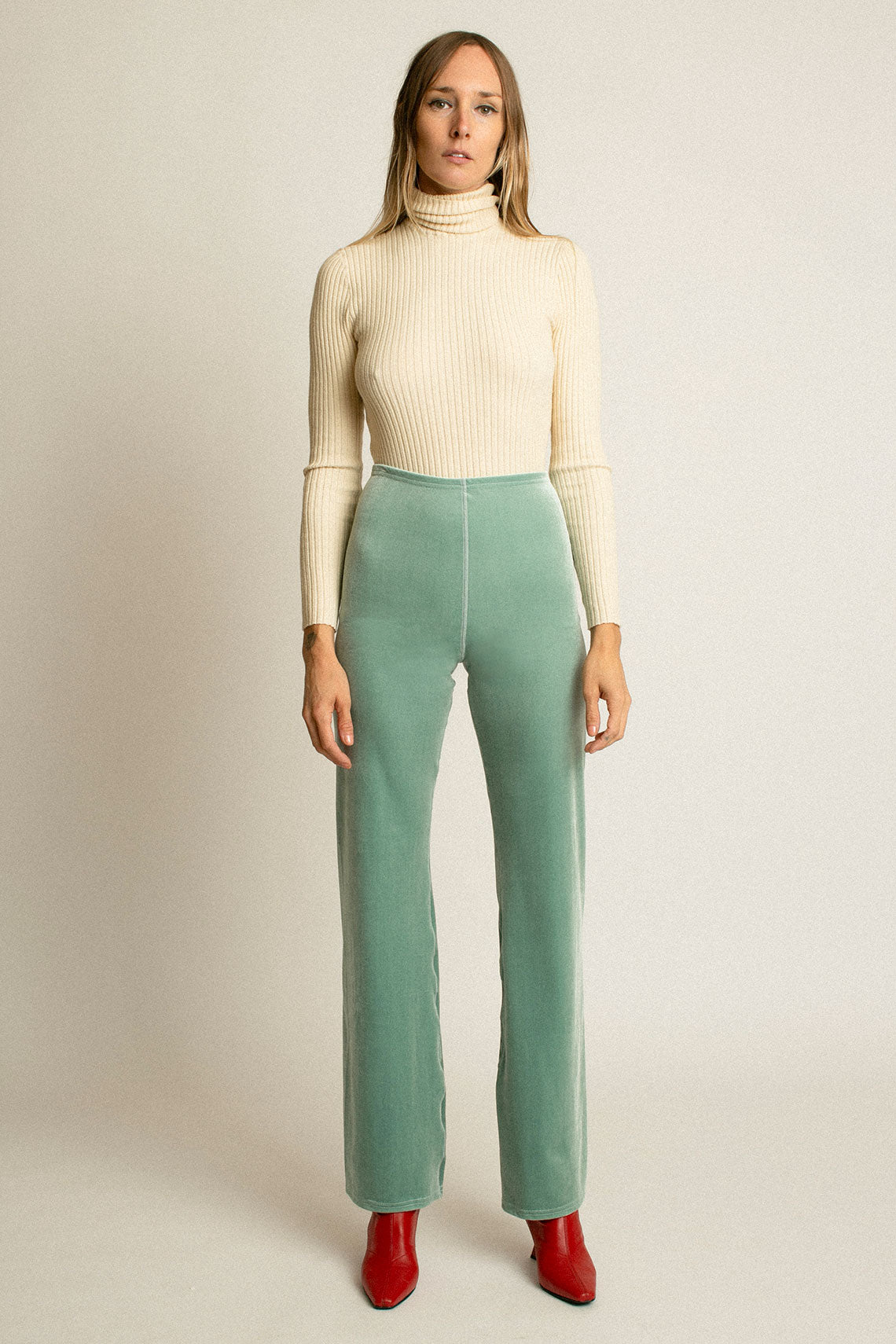 Pistachio Velvet Wide Leg Pant