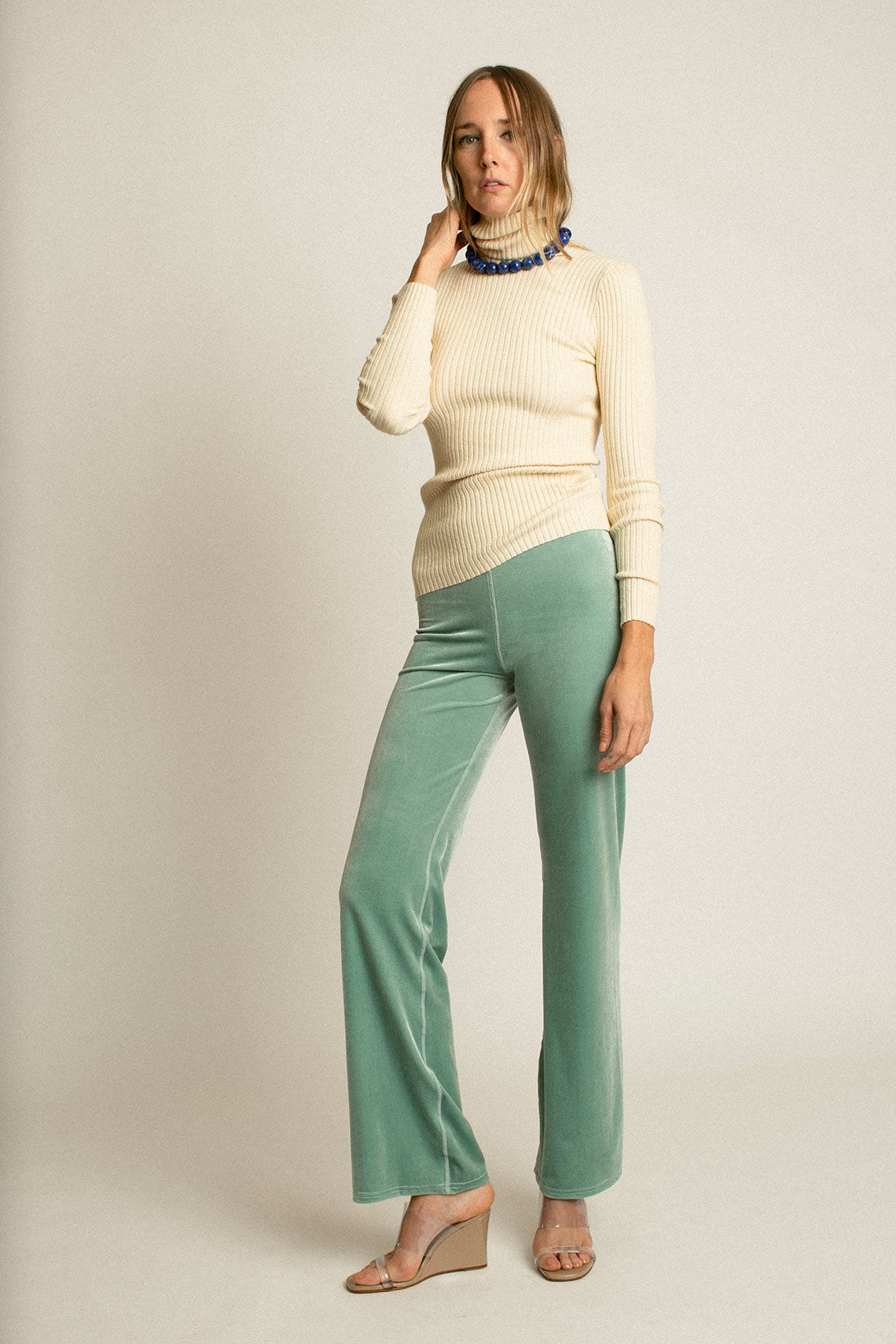 Pistachio Velvet Wide Leg Pant