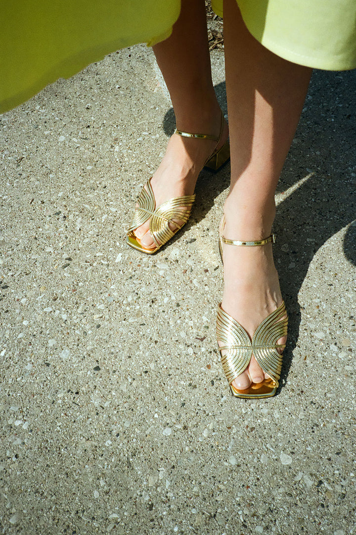 SALE 20% OFF - Suzanne Rae - 70's Gold Strappy Low Sandal – BONA DRAG