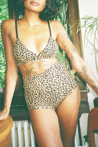 leopard high rise undies and matching Magda bra by ARQ underwear