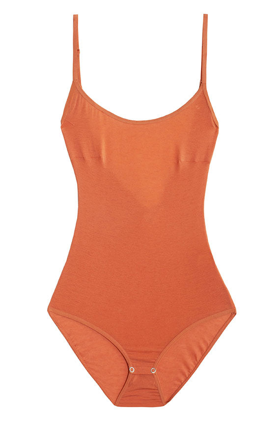 silk blend baserange bodysuit in alda orange