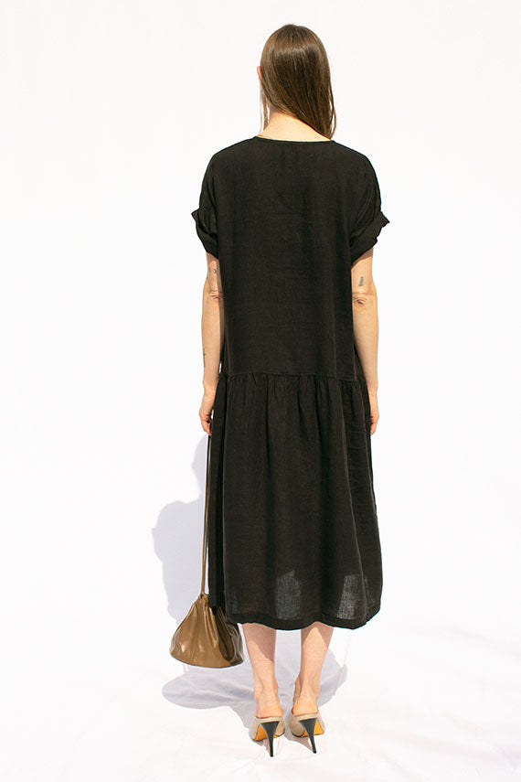 Black Linen Easy Dress