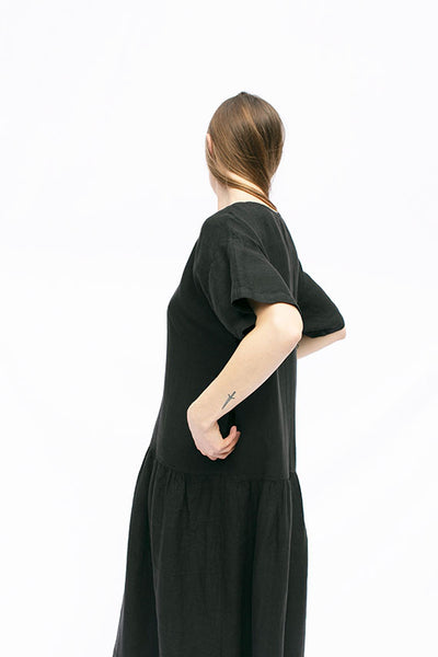 Black Linen Easy Dress