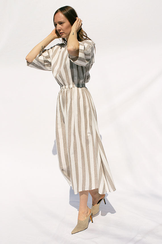 black crane pleated dress Black Crane Pleated Dress Wide Stripe Peony Rouge