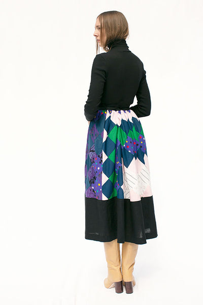 Black Ooak Patchwork Drindle Skirt