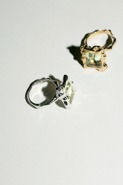 Silver Cornice Ring with Green Amethyst