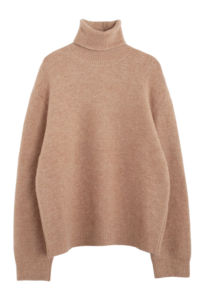 Color Block Cotton Turtleneck Sweater - CAMEL by FABA