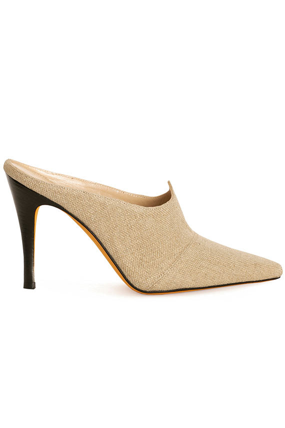 maryam nassir zadeh moira mule in leather and beige burlap fabric