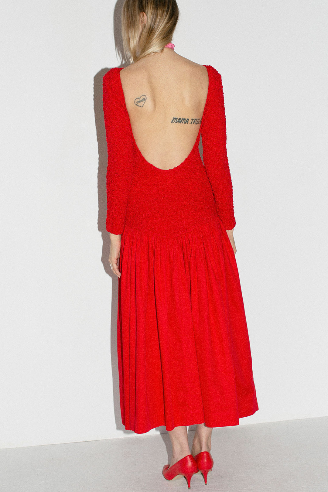 mara hoffman red drop waist dress Delphine Ruched Bodice Dropped Waist Wide Hem Dress White main image 1