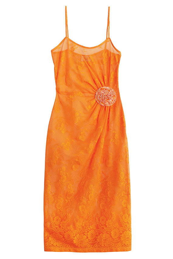 maryam nassir zadeh orange lace dress with rosette detail
