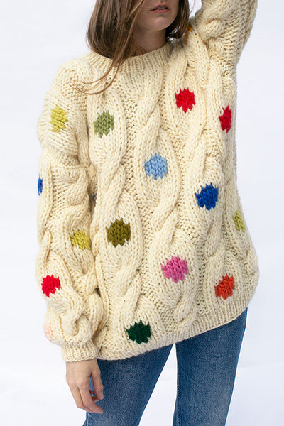 Ivory Multicolor Polka Dot Knit