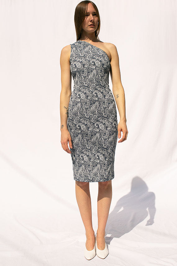 paisley one shoulder dress Indigo Paisley One Shoulder Dress