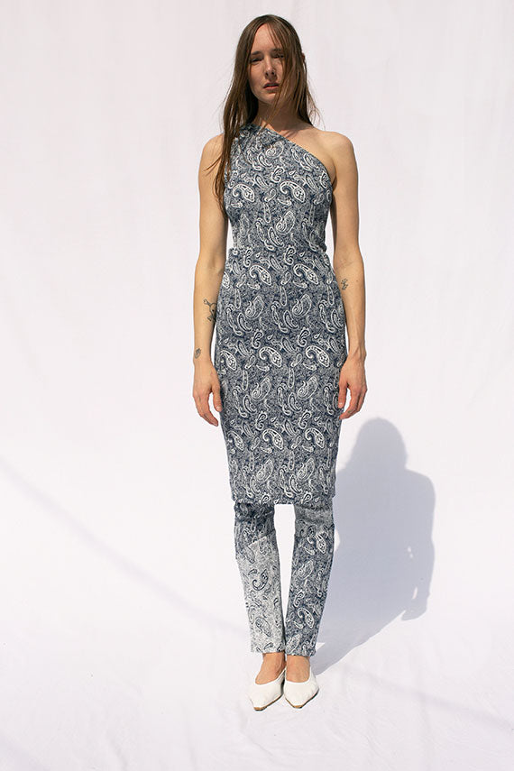 Indigo Paisley One Shoulder Dress