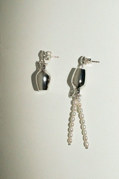 Silver Mismatched Vessel Drop Earrings