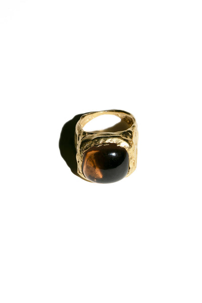Gold with Brown Quartz Boya Ring