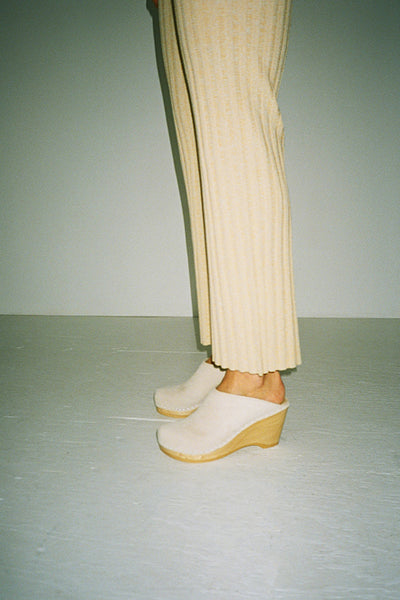 No. 6 new school wedge clog in chalk suede and Paloma Wool pants