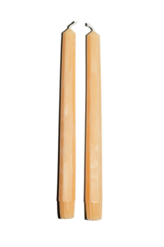 set of two Slow Burn beeswax tangerine taper candles
