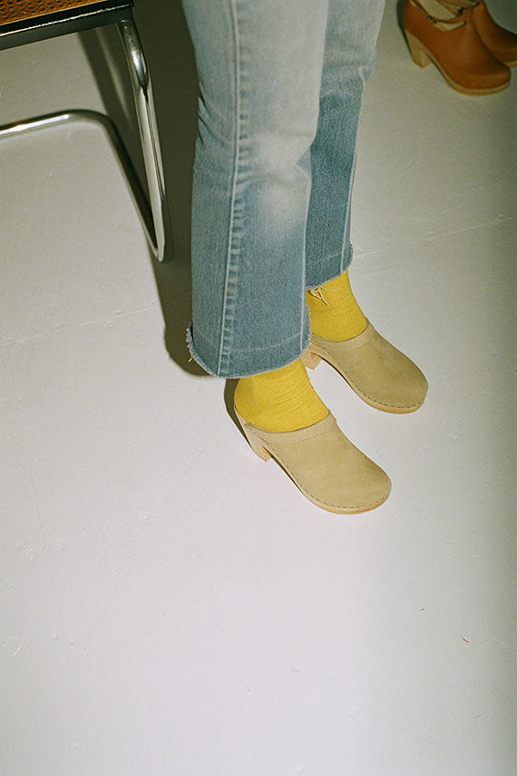 No. 6 suede clogs and Baserange trouser socks